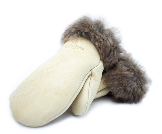 CREAM DEER FAUX-FUR TRIM MITT