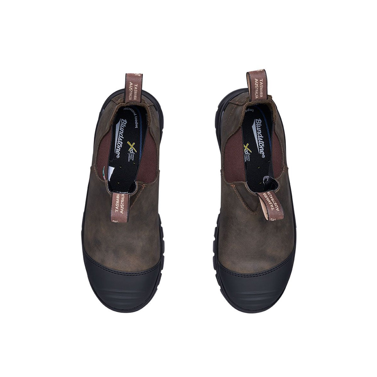 Aerial view of the Blundstone CSA XFR boots in rustic brown.