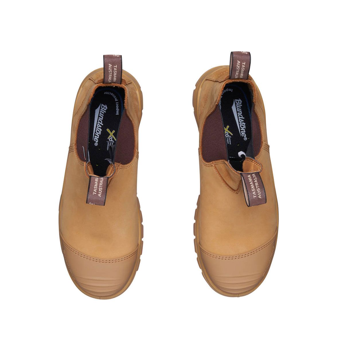 Aerial view of a pair of Blundstone XFR CSA boots in wheat.