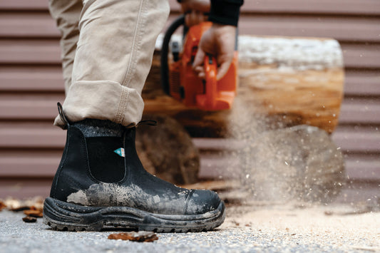Pair of 168 CSA Blundstones worn while sawing.