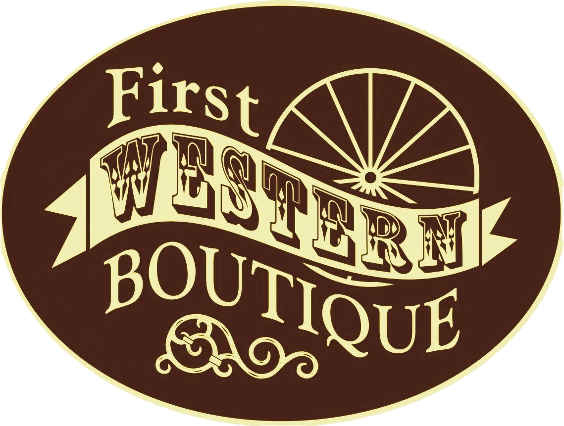 First Western Boutique logo with light yellow text on brown background
