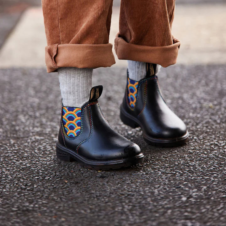 Kid's - 2254 Black with Rainbow Elastic and Contrast Stitching