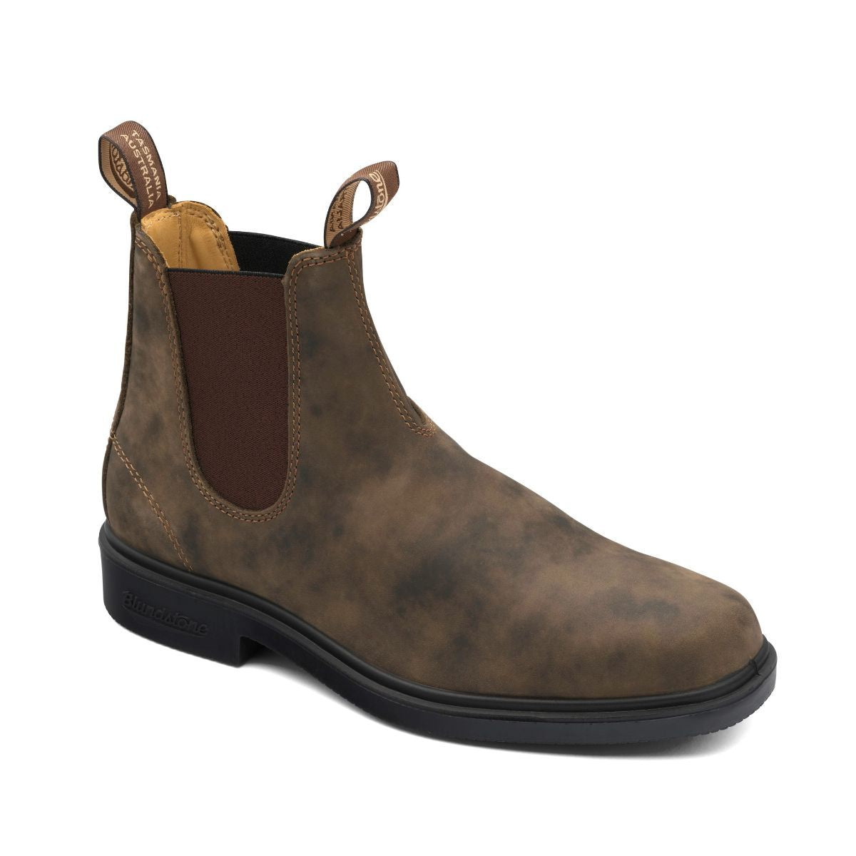 Rustic brown chisel toe dress Blundstone boot.