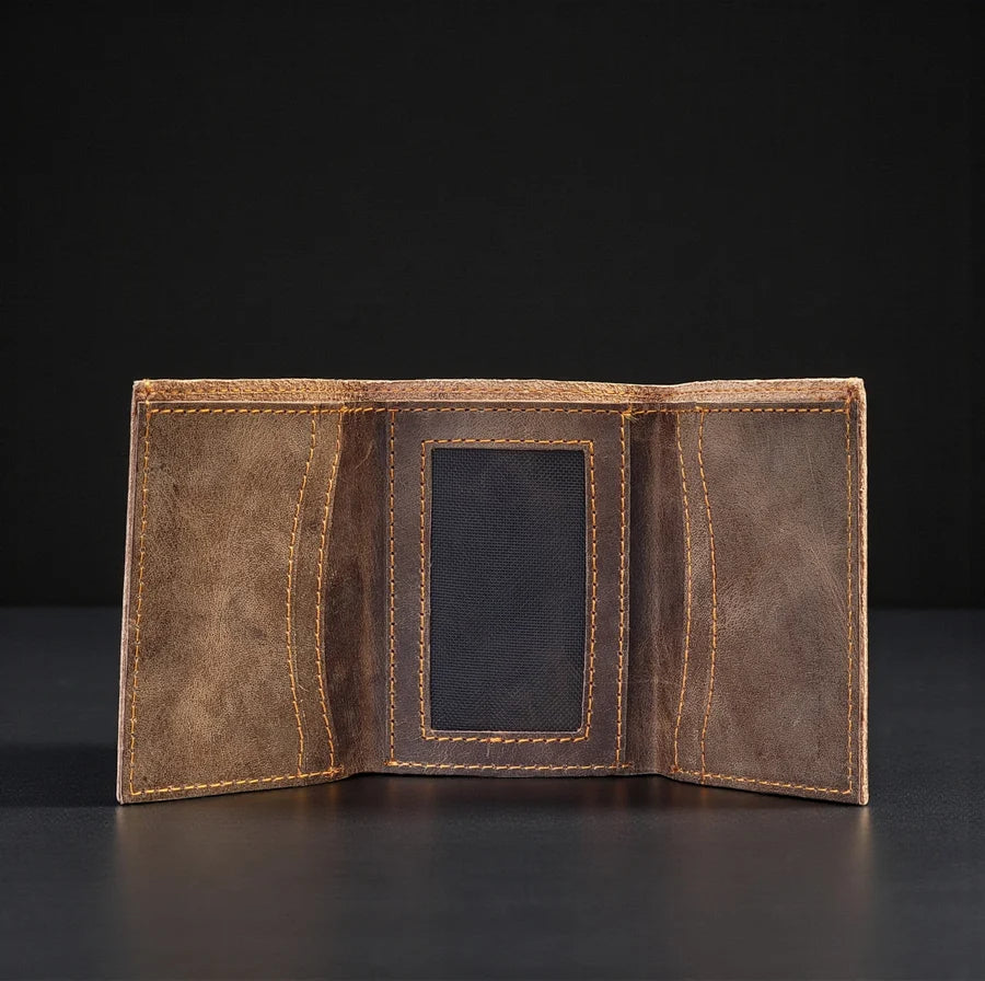 Meraki - Brown Full Grain Leather Trifold Wallet