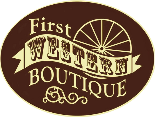 First Western Boutique logo with light yellow text on brown background